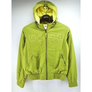 Burton Jacket Small Green Yellow Fleece Zip Pocket Mock Hood Ski